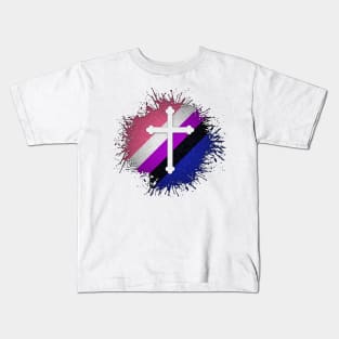 Paint Splatter Gender Fluid Pride Flag Cross Symbol Kids T-Shirt